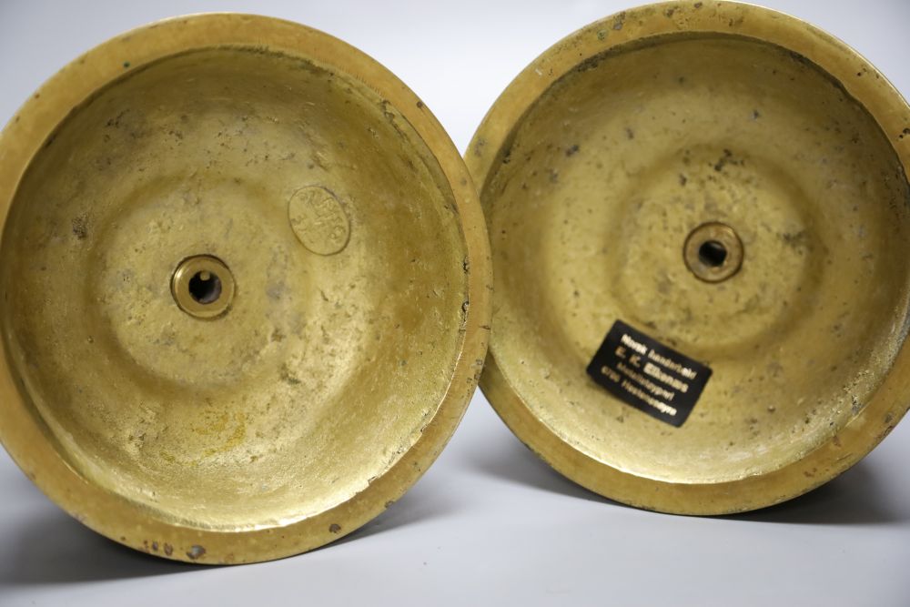 A pair of modern 17th century style Norwegian brass candlesticks, 22cm